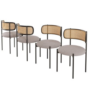GlasFlength Dining Sets Set of 4, Modern Dining Chairs with Natural Rattan Backrest, Accent Kitchen Chairs with Metal Legs, Gray, 20.5"*20.5"*29.9 - 1 of 4