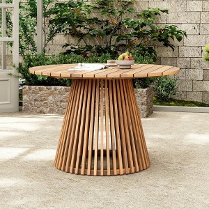 Outdoor Acacia Wood Round Dining Table 47 Inch, Patio Dining Table Finish for Backyard or Balcony, Acacia Wood Outdoor Patio Table-Koiai - 1 of 4