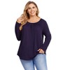 Garvee Women Pleated Flowy Top 3/4 Roll Sleeve Casual Loose Blouse Round Neck Tunic Shirt Long Sleeve - 2 of 4