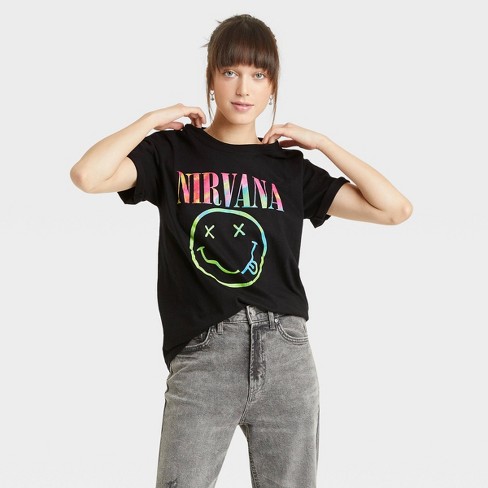Women's Nirvana Neon Smile Short Sleeve Boyfriend : Target