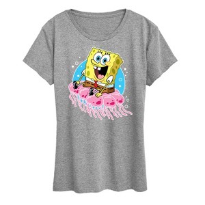 Women's - SpongeBob SquarePants - Spongebob And Jellyfish Short Sleeve Graphic T-Shirt - 1 of 4