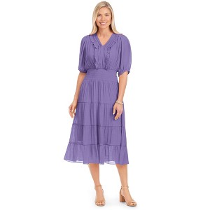 Collections Etc Smocked Waist & Ruffle Trim Short Sleeve Dress - 1 of 4