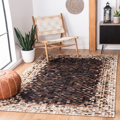 Handmade Beige and Brown Geometric Cowhide Area Rug