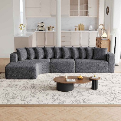 131.1 Inch Sectional Sofa Set with Left Chaise, Modular Design Curved L-Shaped Sofa with 10 Pillows, Chenille Fabric Sofa-Coolbibila