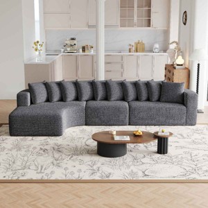 131.1 Inch Sectional Sofa Set with Left Chaise, Modular Design Curved L-Shaped Sofa with 10 Pillows, Chenille Fabric Sofa-Coolbibila - 1 of 4