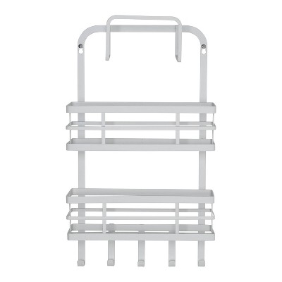 White Powder-Coated Metal Over-Cabinet Door Organizer with Hooks