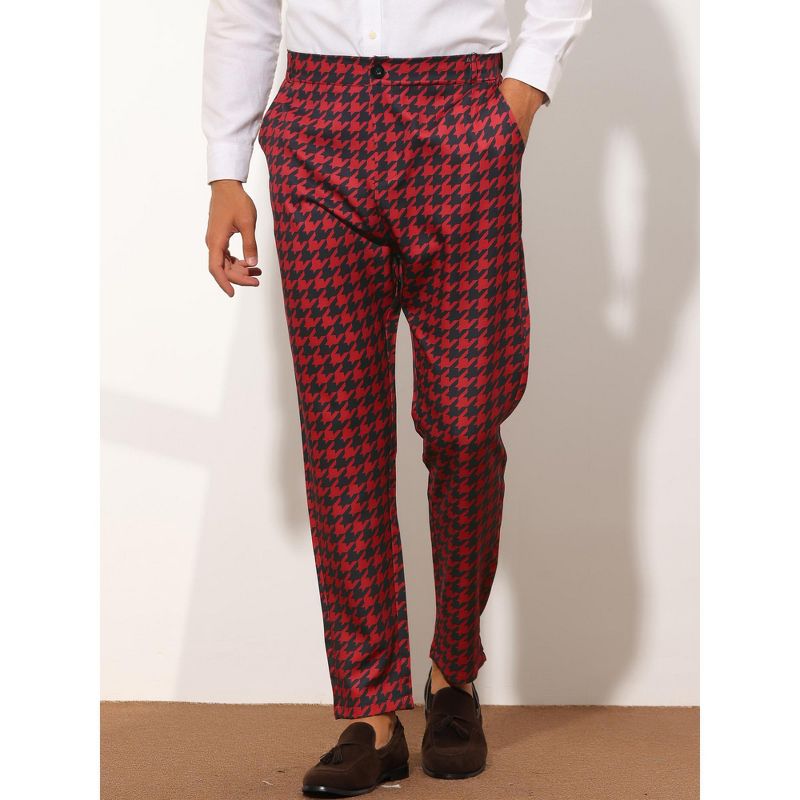 Lars Amadeus Men's Big and Tall Flat Front Houndstooth Dress Trousers, 2 of 6