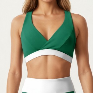 Anna-Kaci Active Women's V-Neck Cross Front Colorblock Sports Bra with Wide Straps and Supportive Elastic Band - 1 of 4