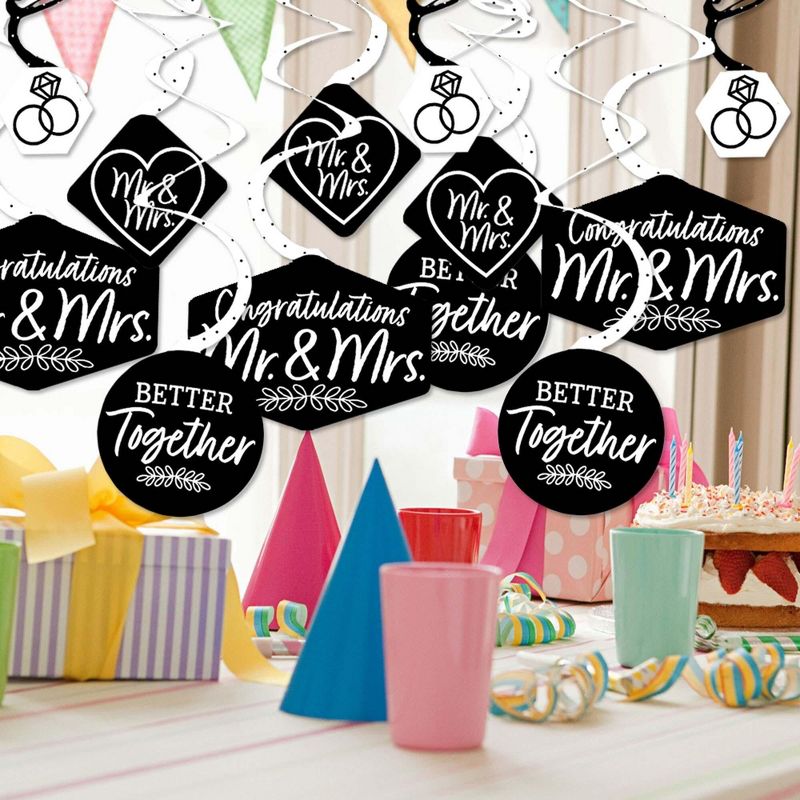 Big Dot of Happiness Mr. and Mrs. - Black and White Wedding or Bridal Shower Hanging Decor - Party Decoration Swirls - Set of 40, 2 of 9