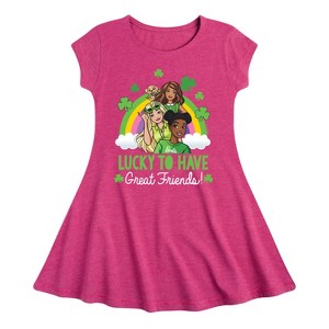Girls' - Barbie - Lucky To Have Great Friends Fit & Flair Cap Sleeve Dress - 1 of 2