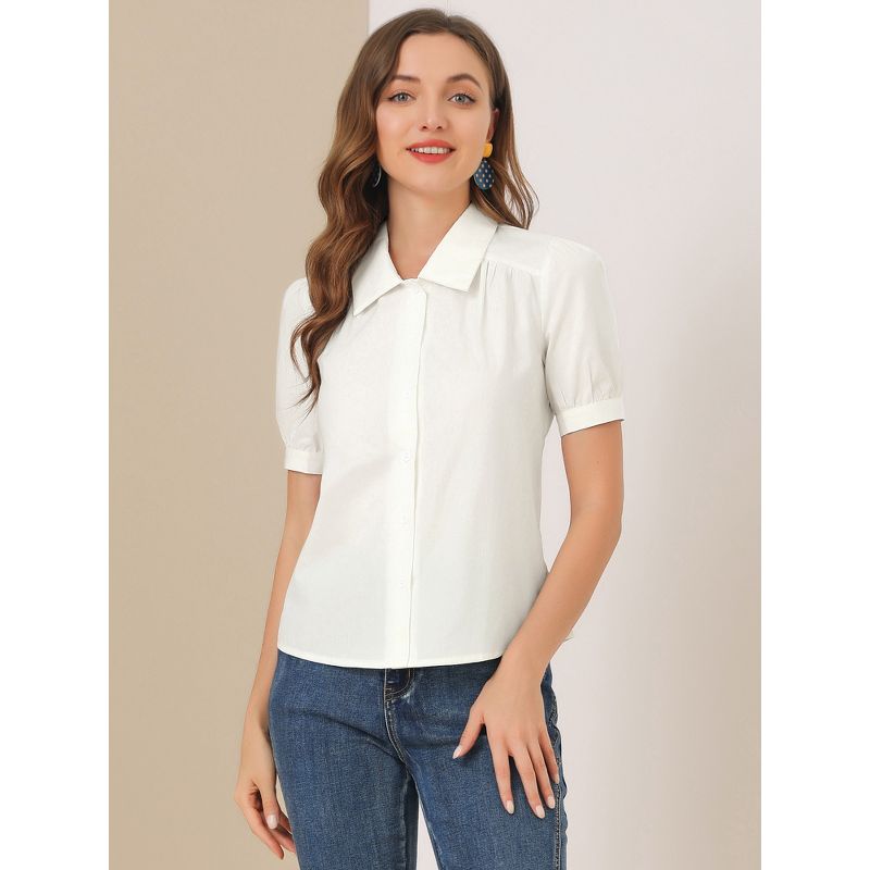 Allegra K Women's Elegant Spread Collar Puff Short Sleeve Button Front Shirt, 5 of 7