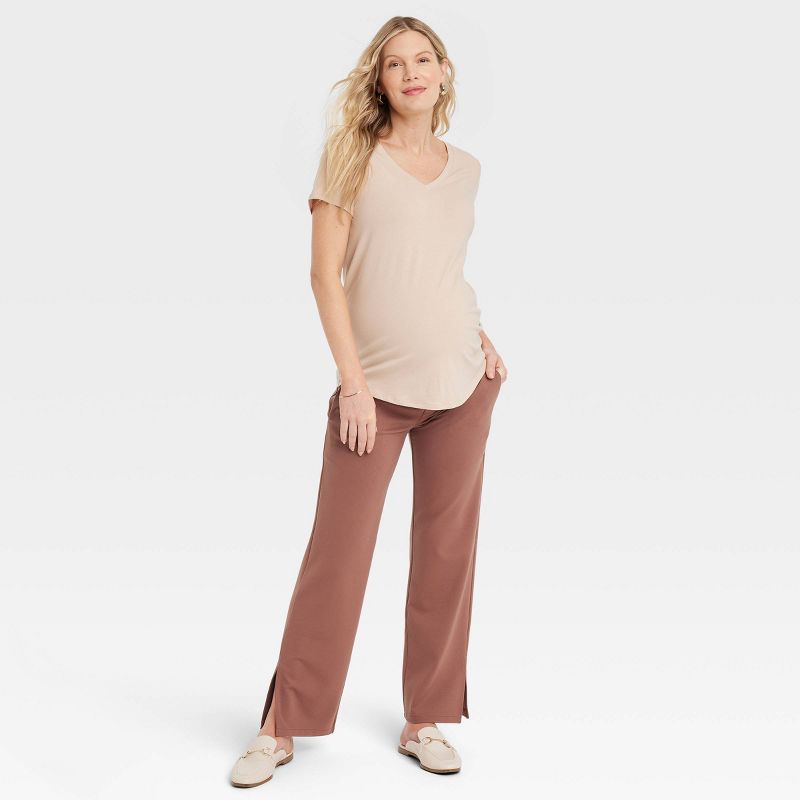 Under Belly Wide Leg Ponte Maternity Pants - Isabel Maternity by Ingrid & Isabel™ Brown, 3 of 6