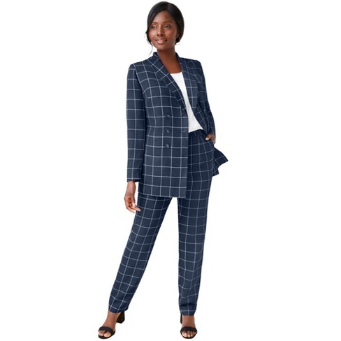 Jessica London Women's Plus Size Double-Breasted Pantsuit - 32 W, Navy  Classic Grid