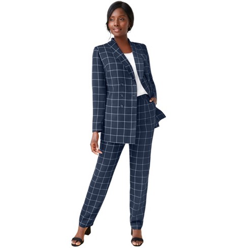 Jessica London Women's Plus Size Double-breasted Pantsuit, 16 W - Navy  Classic Grid : Target