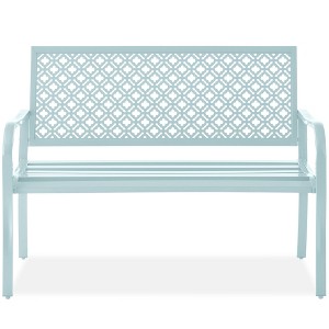 Best Choice Products Indoor Outdoor Steel Garden Bench w/ Geometric Backrest, Foot Levelers - 1 of 4