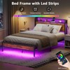 Full Size Bed Frame with charging station and LED light headboard with storage and USB port made of vintage wood and sturdy metal - 4 of 4