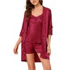 cheibear Womens 4pcs Sleepwear Pjs Satin Lingerie Cami with Shorts Robe Pajama Set - 2 of 4