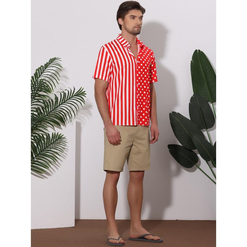 Lars Amadeus Men's Summer Stripe Polka Dots Short Sleeves Button Patchwork Hawaiian Shirt, 4 of 7