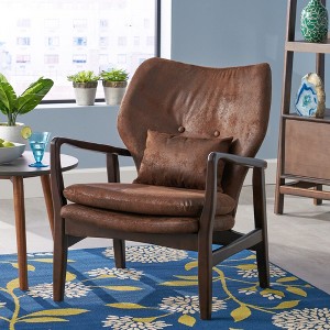 32.75'' Fabric Mid-Century Modern Club Chair with Birch Wood Tapered Legs, and Accent Pillow - 1 of 4