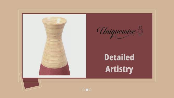 Uniquewise 31.5 inch Tall Handcrafted Bamboo Floor Vase, Burgundy and Natural Finish, Large Floor Vase, for Living Room, Dining Room, Entryway Decor, 2 of 8, play video
