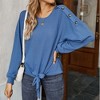 Anna-Kaci Women's Long Sleeve Waffle Knit Pullover Top with Shoulder Button Detail and Front Tie Hem - 2 of 4