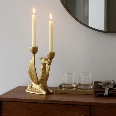 Boho Giraffe Candle Holder - Decorative Metal Taper & Pillar Candle Stand - Unique Home & Office Decor for Living Room, Bedroom - 6" Gold