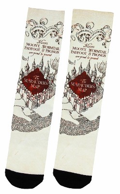 Harry Potter Marauders Map Sublimated Adult Crew Socks Off-White