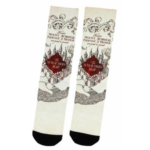 Harry Potter Marauders Map Sublimated Adult Crew Socks Off-White - 1 of 3