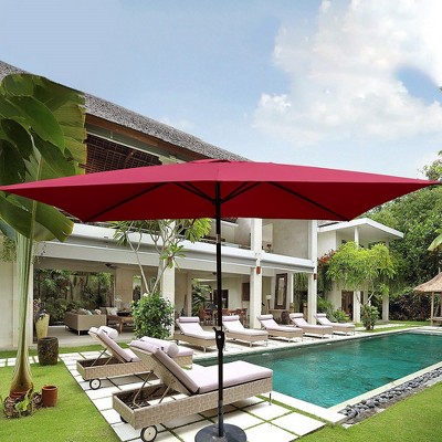 6 x 9ft Patio Umbrella, Market Table Umbrella With Crank And Push Button Tilt Without Flap, Outdoor Waterproof Umbrella