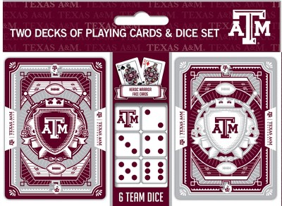 MasterPieces Officially Licensed NCAA Texas A&M Aggies 2-Pack Playing cards & Dice set for Adults