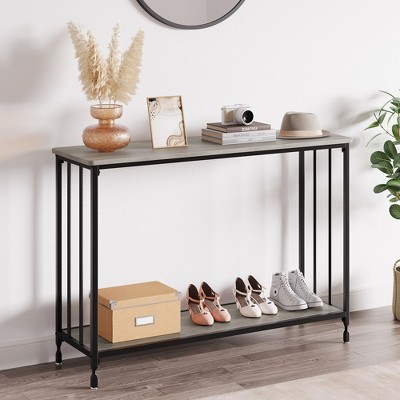 Whizmax Console Table, Sofa Tables Narrow Entryway Table with Glass Shelf and Metal Frame for Living Room, Foyer, Bedroom