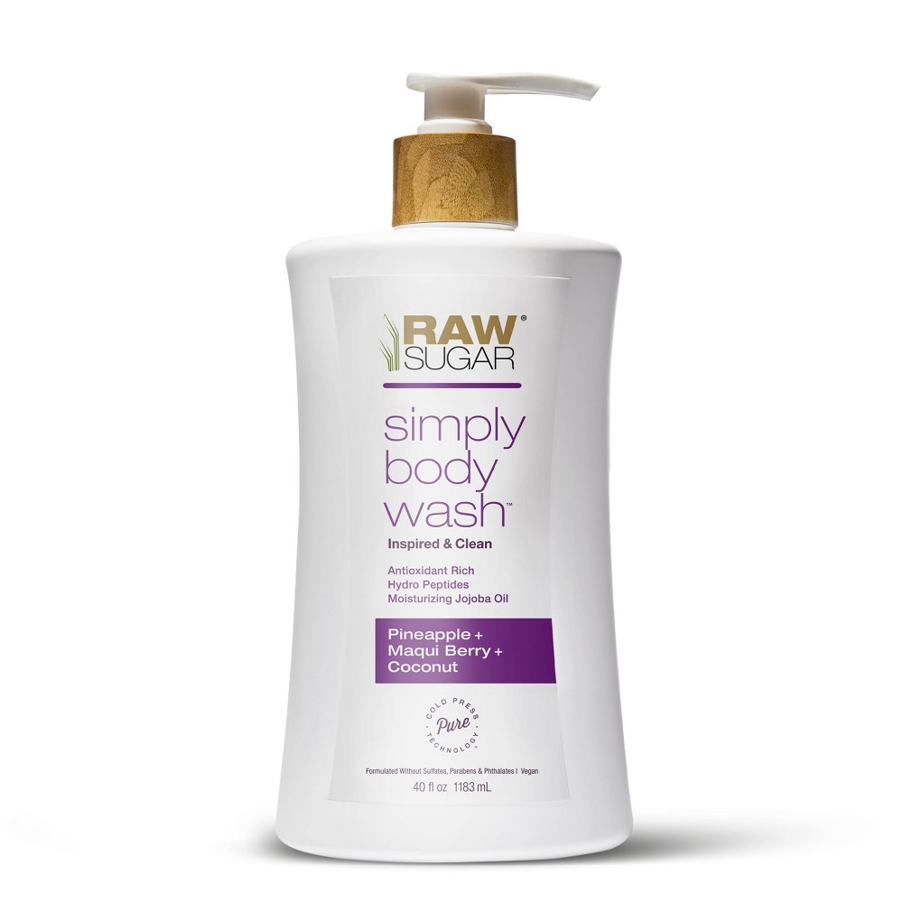 Photos - Shower Gel Raw Sugar Simply Body Wash- Pineapple + Maqui Berry + Coconut - 40 fl oz