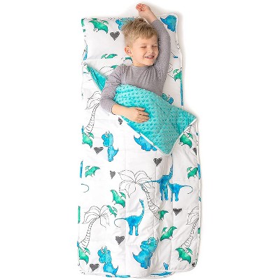 JumpOff Jo Extra Long Nap Mat for Kids with 5lb. Detachable Weighted Blanket,  2-in-1 Sleeping Bag for Toddlers, Children for Preschool and Daycare