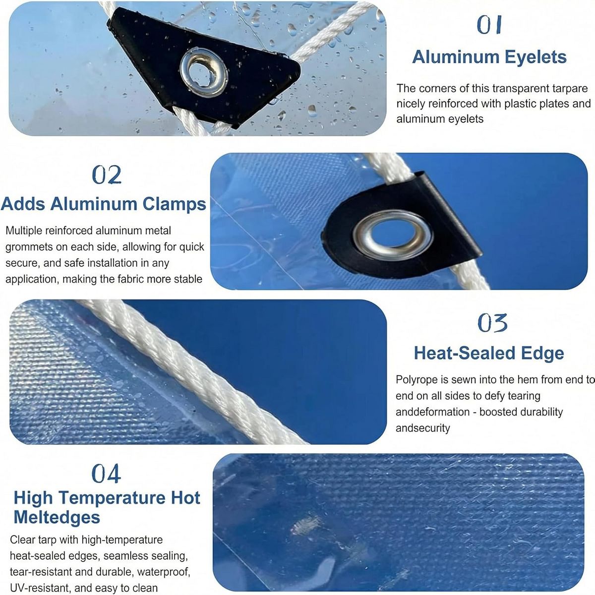 Clear Heavy Duty Waterproof Vinyl Tarp – Transparent Weatherproof Tarpaulin, Reinforced Grommets, High Light Conduction, Durable Cover - thumbnail 3