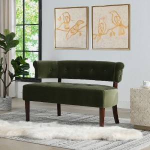 Kumasinova Mid-Century Modern Velvet Upholstered Ottoman Bench, Entryway Bench/Bed Bench, Recessed Arms & Split Back, Roll Arm Tufted Bench Settee - 1 of 4
