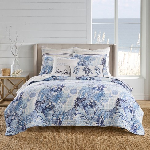 Linnea Blue Floral Quilt Set - King Quilt And Two King Shams Blue