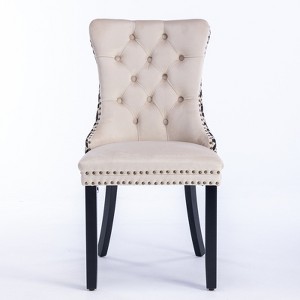Gulches 2-Piece Dining Chairs - Beige Patterned Velvet, Tufted Solid Wood Legs with Nailhead Trim, High-End Contemporary Seats - 1 of 4