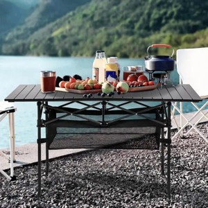Racxily Portable Oversized Camping Table - Instant-Roll Aluminum Folding Desk, Spacious Lightweight Table w/Quick Setup & Non-Tip Design, Silver - 1 of 4