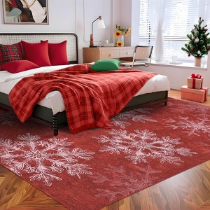 Christmas Snowflakes Printed Area Rug Washable Non Slip,Soft Indoor Carpets,Low Pile Xmas Decoration Rugs - 1 of 4