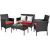 Costway 4PCS Rattan Patio Furniture Set Cushioned Sofa Chair Coffee Table Red - 3 of 4