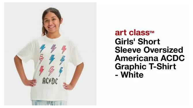 Girls' Short Sleeve Oversized Americana ACDC Graphic T-Shirt - art class™ White, 2 of 5, play video