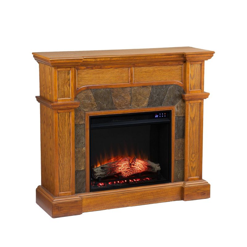 Rosnor Corner Convertible Touch Panel Electric Fireplace with Faux Stone Surround Mission Oak - Aiden Lane, 6 of 9