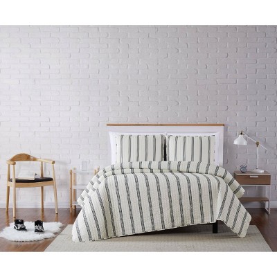 Truly Soft Everyday Twin Extra Long Millenial Stripe Quilt Set Ivory/Black