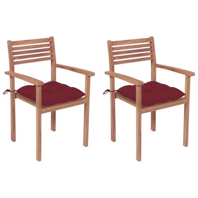 vidaXL Patio Chairs 2 pcs with Wine Red Cushions Solid Teak Wood