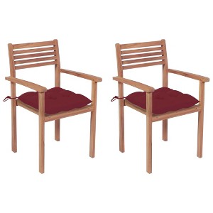 vidaXL Patio Chairs 2 pcs with Wine Red Cushions Solid Teak Wood - 1 of 4