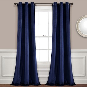 Home Boutique Prima Velvet Solid Light Filtering Window Curtain Panels Navy 38X95 Set - 1 of 1