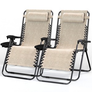 Nestl Zero Gravity Chairs Set of 2, Reclining Camping Chair, Folding Outdoor Chair with Pillow & Cup Holder Tray - 1 of 4