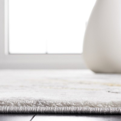 Handmade Grey and Gold Abstract Square Rug, 6'-7"