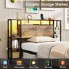 Platform Bed Frame with Headboard, 3-Tier Storage Shelves & 2 Drawers, Brown - 3 of 4