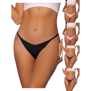 Allegra K Women's V-waisted Ruched Invisibles Breathable No Trace Thongs Multicolored - 1 of 4